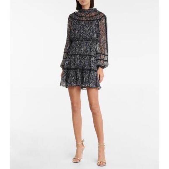 VERONICA BEARD Rahla Crochet-Trimmed Paisley Metallic Mini Dress - Picture 1 of 15